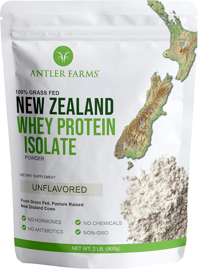 Antler Farms - 100% Grass Fed New Zealand Whey Protein Isolate, Unflavored, 2 lbs - Pure and Clean