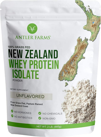 Antler Farms - 100% Grass Fed New Zealand Whey Protein Isolate, Unflavored, 2 lbs - Pure and Clean