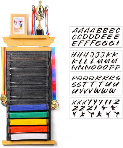 Tilhumt 12/10 Belts Karate Belt Display Rack with Stickers, Taekwondo Belt Display with