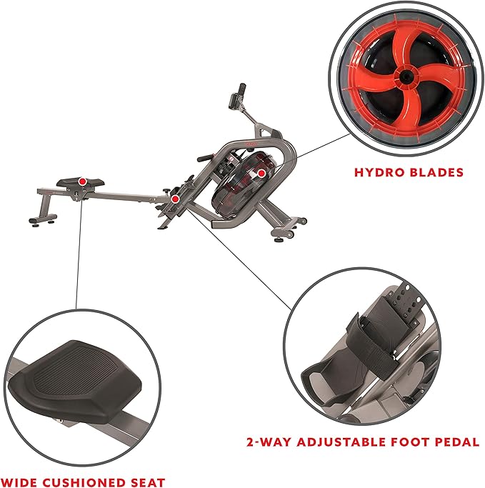 Sunny Health & Fitness Elite Water Rowing Machine with High Dynamic Resistance Vertical Tank