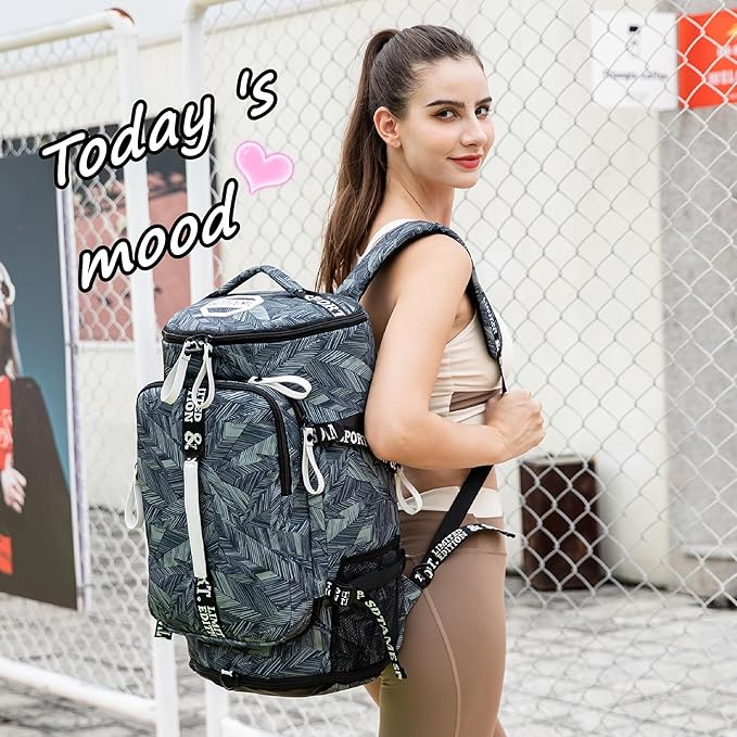 Gym Duffle Bag Backpack with Shoe Compartment,4 ways Travel Backpack for Women and