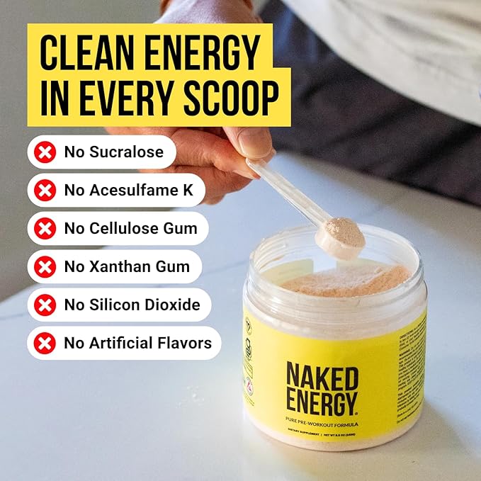 NAKED Energy - Pure Pre Workout Powder for Men and Women, Vegan, Unflavored, Healthy Pre Workout
