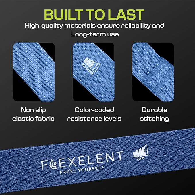 Fabric Resistance Bands for Working Out with 5 Strength Levels - Extra Light to Extra Heavy, Thick
