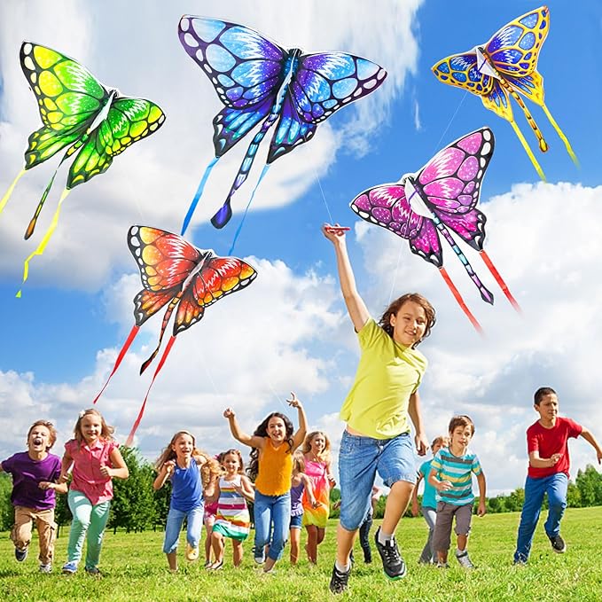 5 Pack Kites for Kids & Adults, Rainbow Butterfly Kite Delta Kites for Kids Age 4-8 8-12, Easy to
