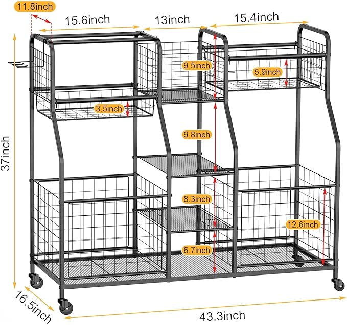 Garage Sports Equipment Organizer - Ball Storage Rack with Elastic Rope or Wire Mesh,Garage