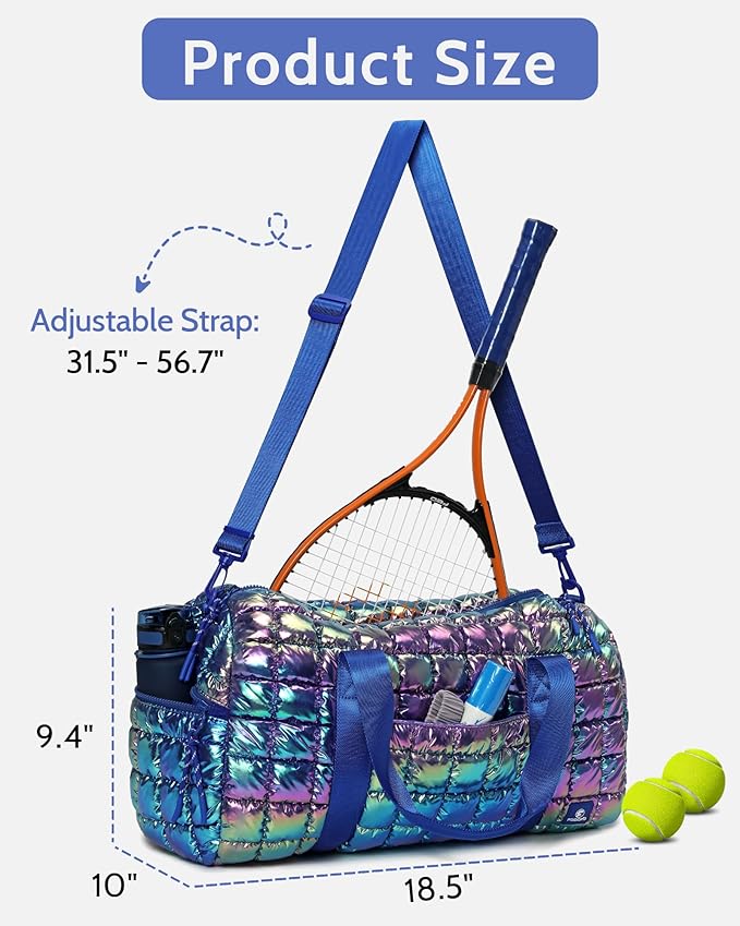 Quilted Duffel Bag for Women, Puffer Gym Duffle Bag with Shoe Compartment Lightweight Large