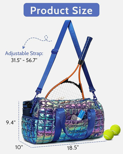 Quilted Duffel Bag for Women, Puffer Gym Duffle Bag with Shoe Compartment Lightweight Large