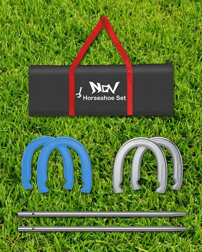 NQV Horseshoe Outdoor Game Set ?“Horse Shoe Game Kit,Sports Horseshoes Sets, Includes 4 Steel