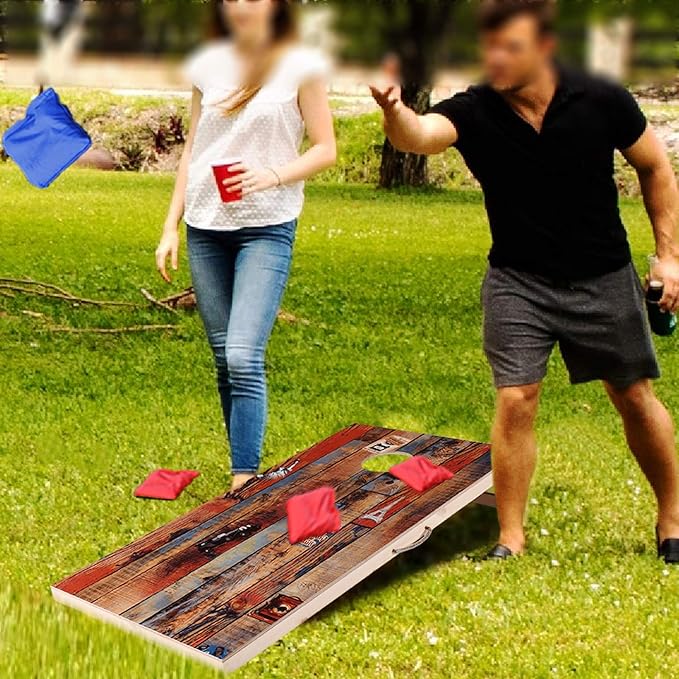 Solid Wood Vintage Cornhole Game Set, Two 4'x2'Cornhole Boards, 8 Cornhole Bags for Indoor and