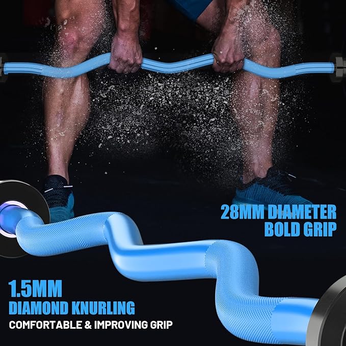 47" Olympic EZ Curl Bar 500-lbs Capacity Steel Barbell Suitable for 2" Weight Plates, 2-Inch Curl