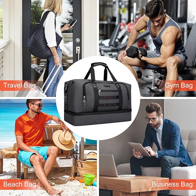 WITZMAN Travel Duffle Bags for Men Weekender Bags with Toiletry Bag Sets Carry On Overnight Bag 55L