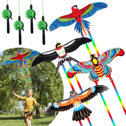 4Pcs Large Fishing Rod Kite for Kid Adults 23.62 Inch Vivid Swallow Parrot Phoenix Butterfly Kite