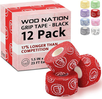 WOD Nation Flexible Hook-Grip Athletic Tape – Easy-Tear, Sweat-Proof Thumb & Finger Strips for
