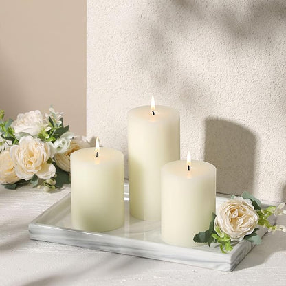3x6 Inch White Pillar Candles Set of 3 - Decorative Unscented Pillar Candle, Long Burning Dripless