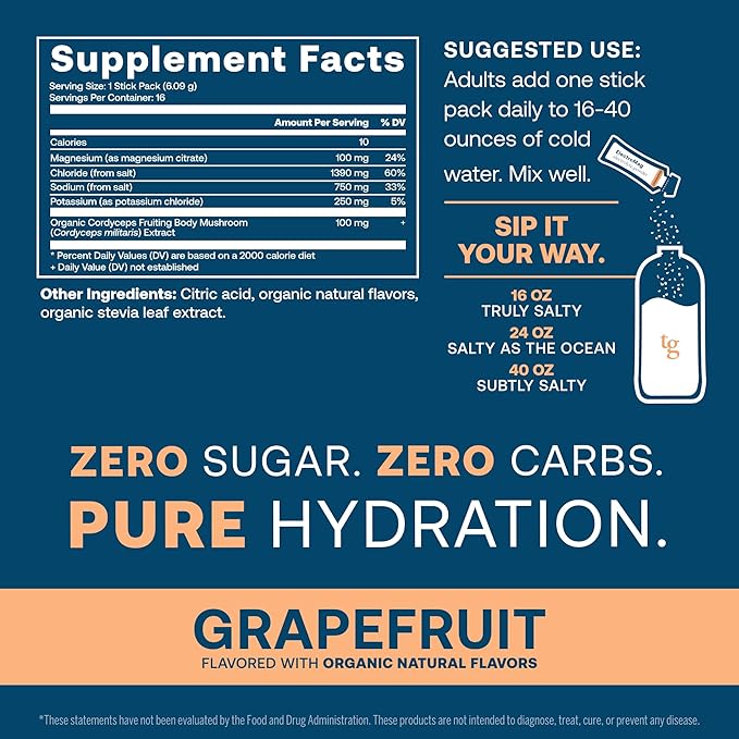True Grace ElectroMag - 16 Stick Packs - Grapefruit - Electrolyte Powder for Rapid Hydration