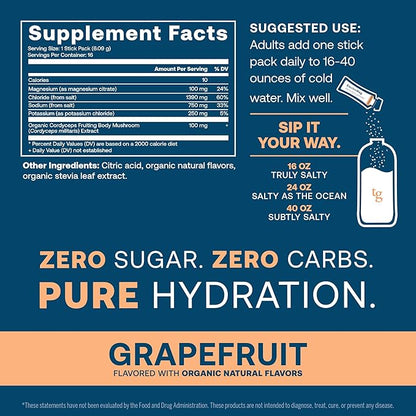 True Grace ElectroMag - 16 Stick Packs - Grapefruit - Electrolyte Powder for Rapid Hydration
