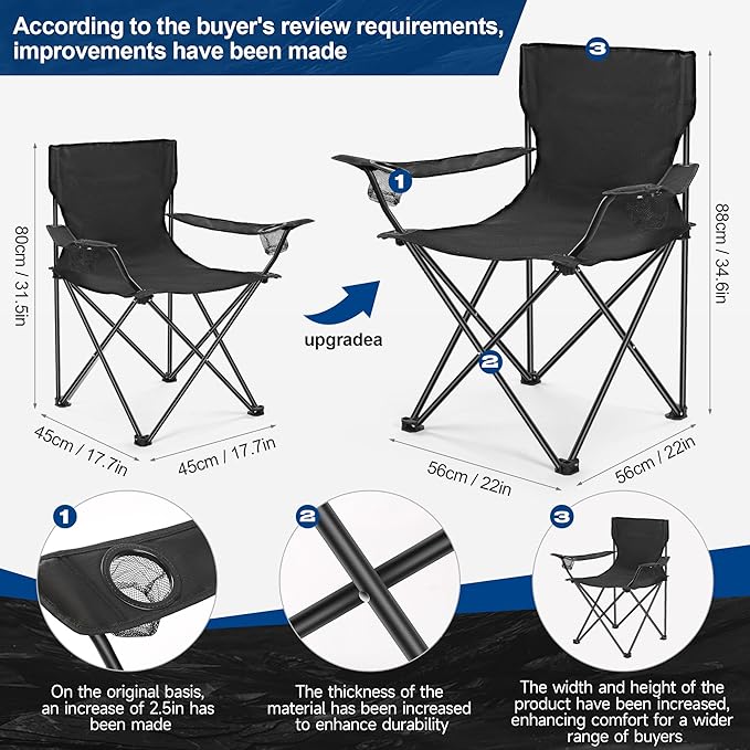2 Pack Lightweight Camping Chairs, 300LBS Heavy-Duty Portable Folding Chairs with Carry Bag