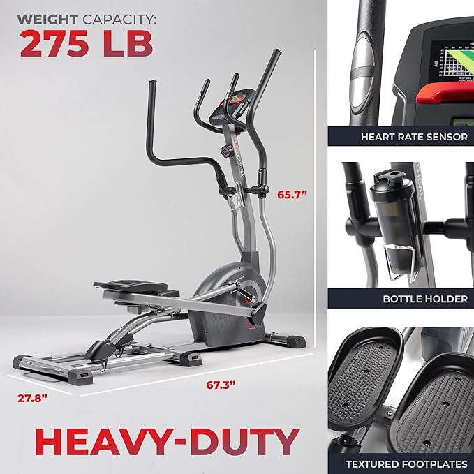 Sunny Health & Fitness Elliptical Trainer Machine w/Built-in Pulse Sensor, Low Impact Cardio