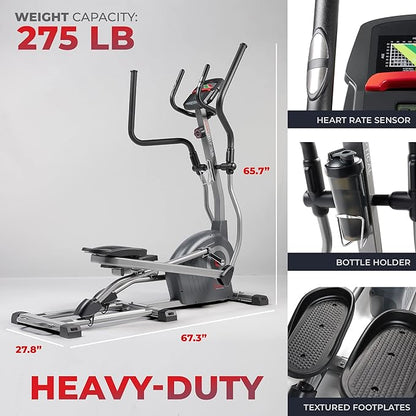 Sunny Health & Fitness Elliptical Trainer Machine w/Built-in Pulse Sensor, Low Impact Cardio