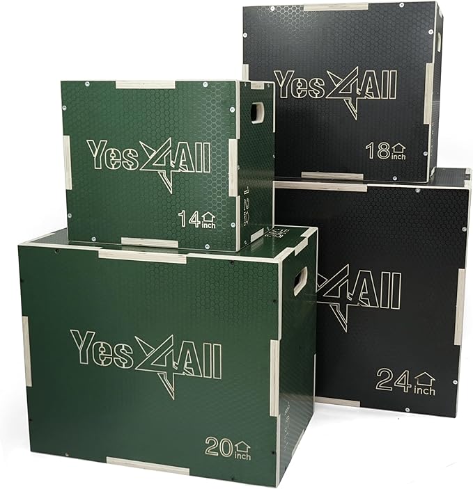 Yes4All 3 in 1 Non-Slip Wooden Plyo Box, Step Up Box for Workout, Plyometric Jump Box for Skipping