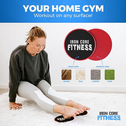 Multi Pack Core Sliders for Working Out, Dual Sided Exercise Gliding Discs (2 pack, Black & Red