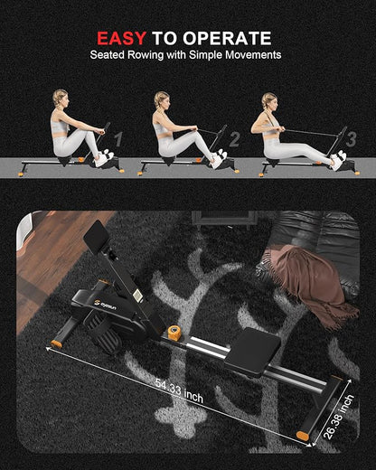 Magnetic Rowing Machines for Home, Rower Machine with 16 Levels Powerful Silent Magnetic