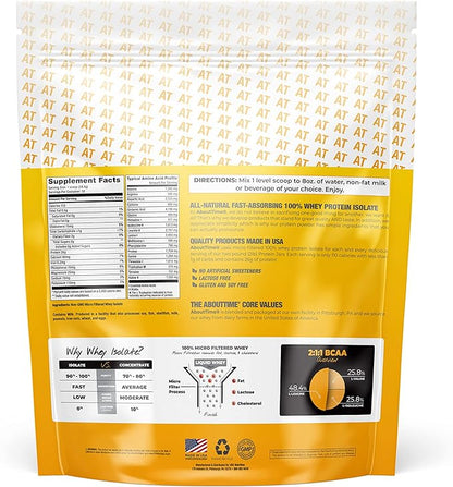 About Time Unflavored Whey Protein Isolate Powder 26g, Natural Ingredients, Non-GMO, Gluten-Free