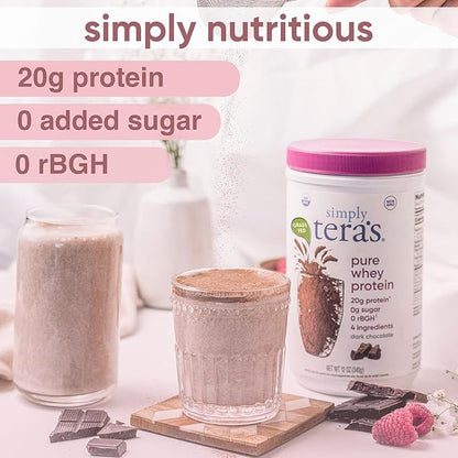 simply tera's Pure Whey Protein Powder - Dark Chocolate Clean Protein Powder, Grass Fed Whey