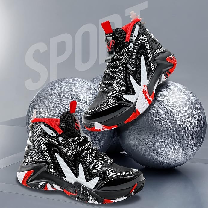 JMFCHI Kids Basketball Shoes High-top Sports Shoes Sneakers Durable Lace-up Non-Slip Running Shoes