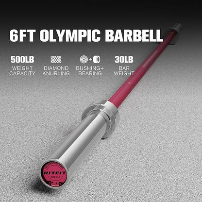 RITFIT Olympic Barbell 4ft/4.8ft/6ft - 2 Inch Weight Bar for Strength Training, Weightlifting