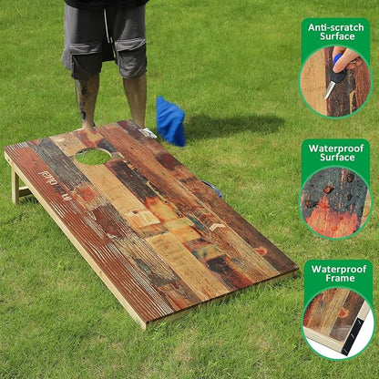 Solid Wood Premium Cornhole Game Set, Bean Bag Toss Game for Tailgate, Outdoor, Backyard