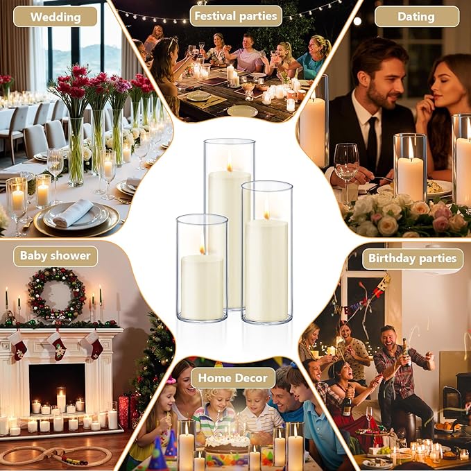 36 PCS Ivory White Pillar Candles with Glass Candle Holders Clear Hurricane Candle Holders Glass
