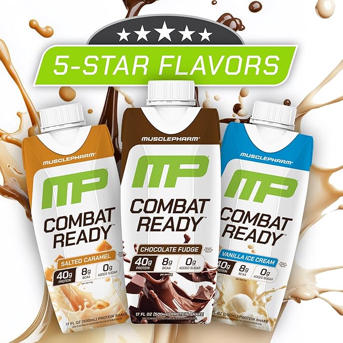 MusclePharm Combat Ready High Protein Shakes Ready to Drink, 40g Protein, 8g BCAAs, 8.7g Glutamine