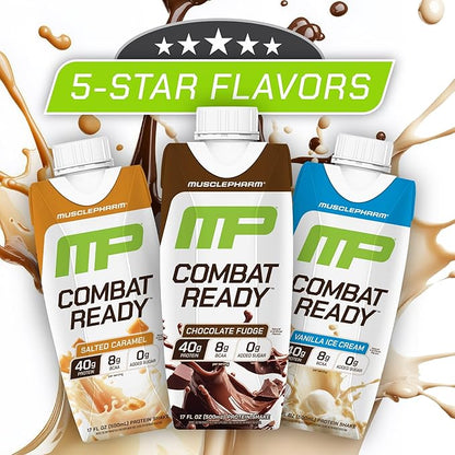 MusclePharm Combat Ready High Protein Shakes Ready to Drink, 40g Protein, 8g BCAAs, 8.7g Glutamine