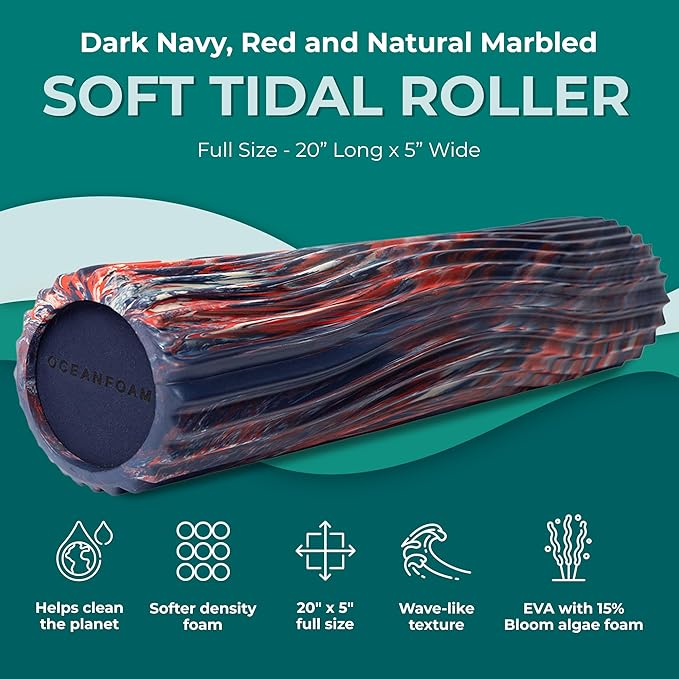 Oceanfoam Soft Tidal Roller (Dark Navy, Red and Natural Marbled) - Low Density Foam Roller for