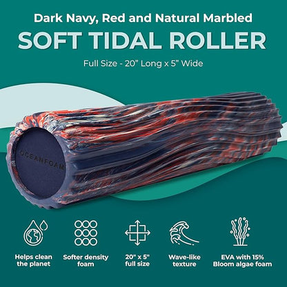 Oceanfoam Soft Tidal Roller (Dark Navy, Red and Natural Marbled) - Low Density Foam Roller for