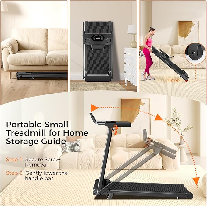 Treadmill with Incline, 3.0HP Small Treadmills for Home, Portable Electric Treadmill with