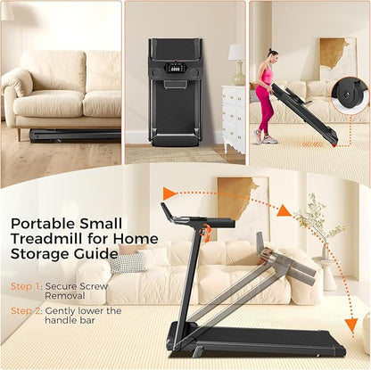 Treadmill with Incline, 3.0HP Small Treadmills for Home, Portable Electric Treadmill with