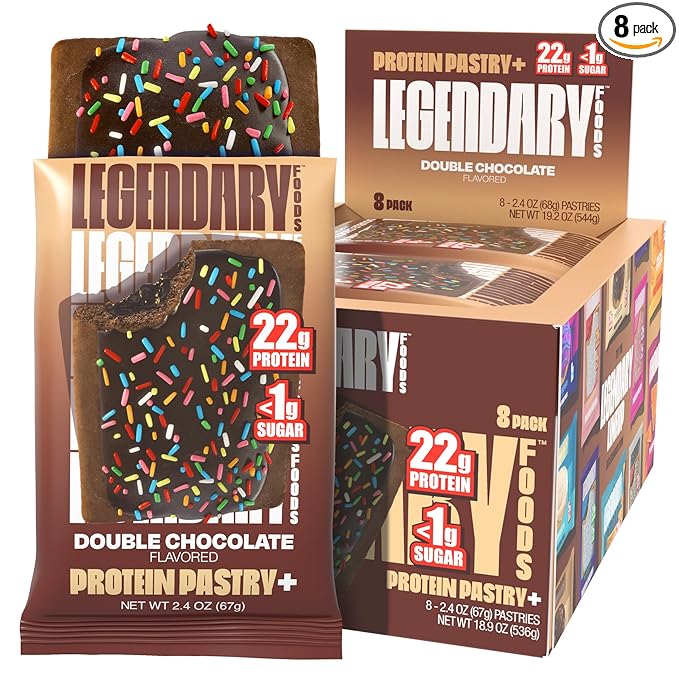 Legendary Foods 22g Protein Pastry+ Double Chocolate, Low Carb Meal Replacement Bar, Low Glycemic