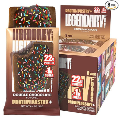 Legendary Foods 22g Protein Pastry+ Double Chocolate, Low Carb Meal Replacement Bar, Low Glycemic