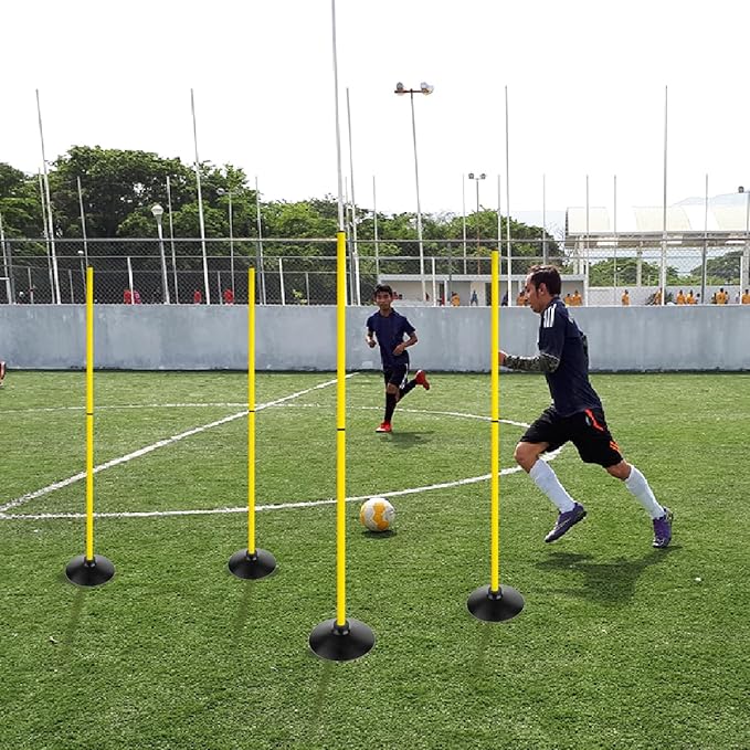 6FT Soccer Agility Poles with Rubber Base Detachable Speed Agility Stick Slalom Speed Training Pole