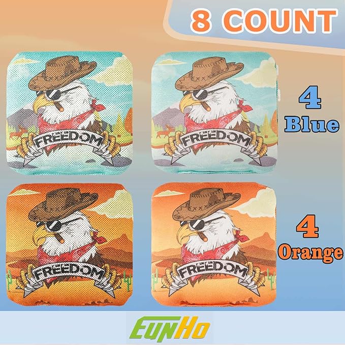 EunHo Cornhole Bags Regulation Dual Sided Set of 8, Professional Cornhole Bean Bags Slick & Sticky