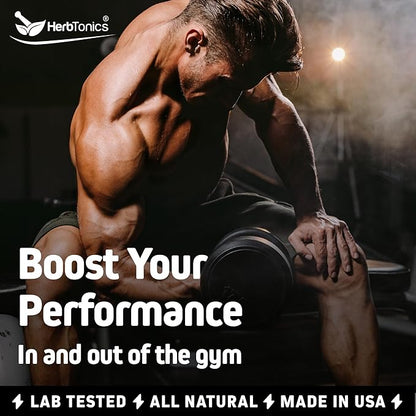 Herbtonics Testosterone Support Supplement for Men - Korean Panax Ginseng & Tribulus Terrestris