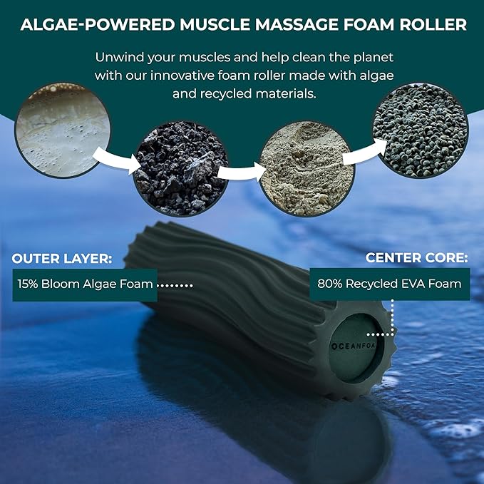 Oceanfoam Ripple Travel Foam Roller (11" x 3.35") Firm Mini Foam Roller for Physical Therapy, Deep