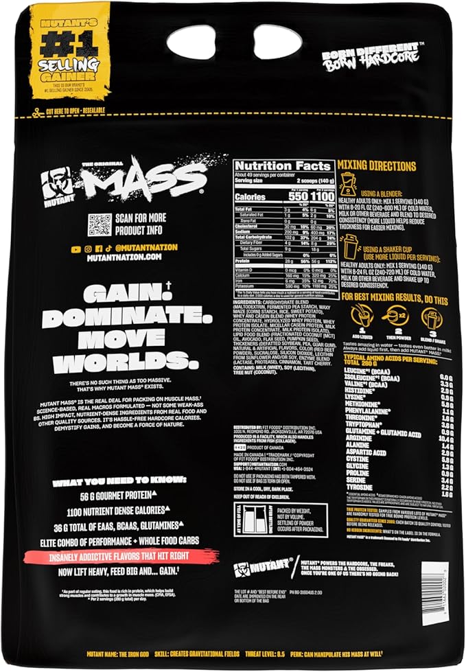 Mutant Mass Weight Gainer Protein Powder with Whey, and Casein Protein Blend for High-Calorie