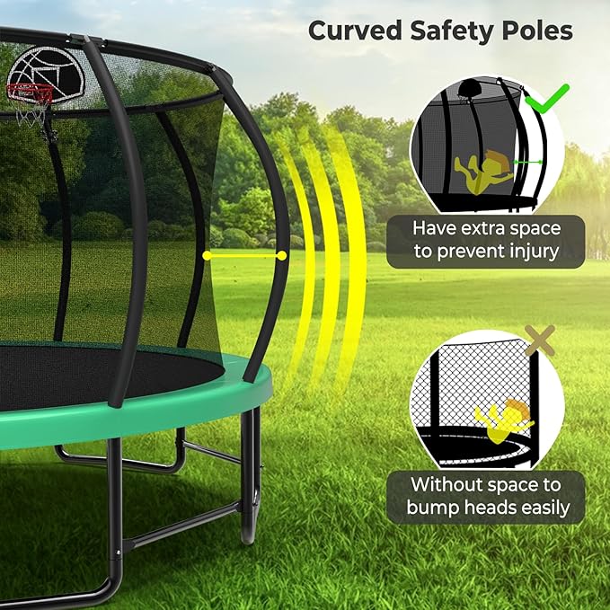 12 14 15 16FT Outdoor Trampolines for Kids and Adults, Pumpkin Trampolin with Curved Poles