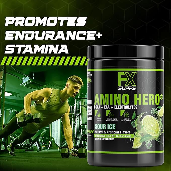 FXSUPPS Amino Hero Sour Ice Flavor (25 Servings) | Post-Workout Recovery Drink for Men and Women |