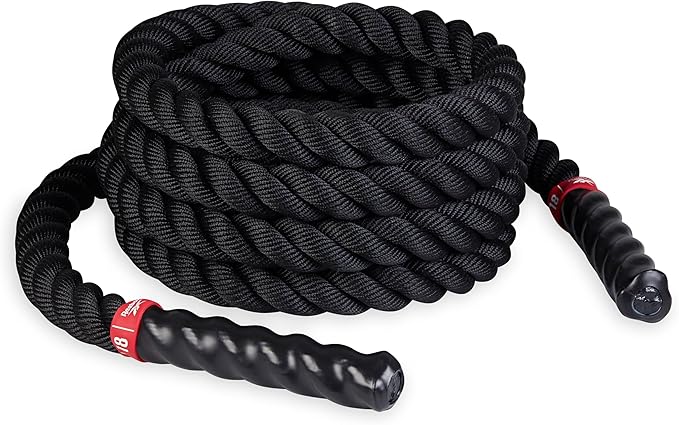 Reebok 18 ft Battle Rope, 1.5" Thick Exercise Rope for Home Gym Workout, Anti-Slip Handles for