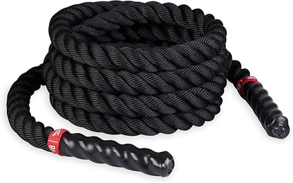 Reebok 18 ft Battle Rope, 1.5" Thick Exercise Rope for Home Gym Workout, Anti-Slip Handles for