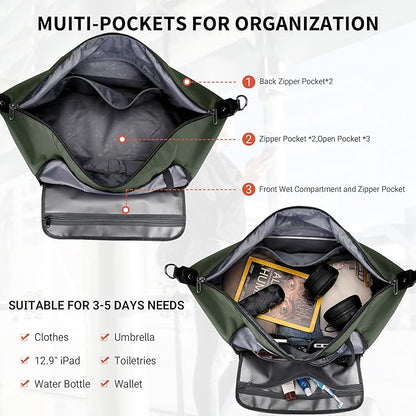 WITZMAN Travel Duffle Bags for Men Weekender Bags with Toiletry Bag Sets Carry On Overnight Bag 55L